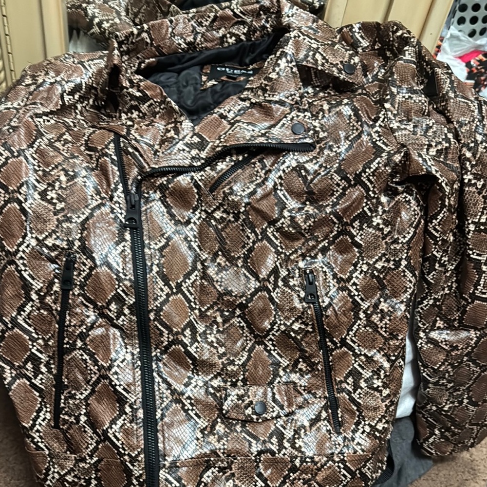 Guess Snakeskin Print Biker Jacket
